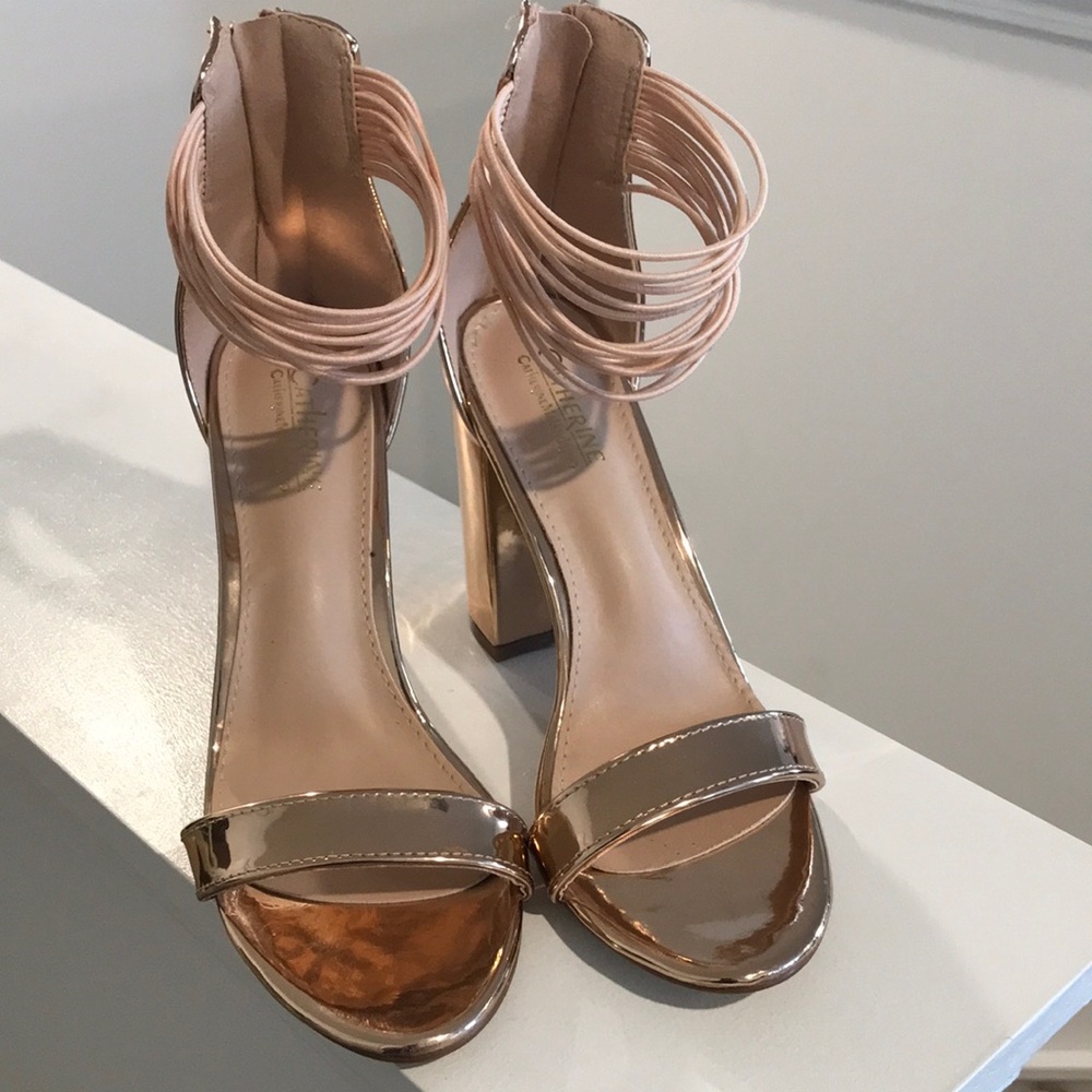 Final Price- CATHERINE MALANDRINO Metallic Rose Gold Ankle-Strap Heels - Picture 12 of 16